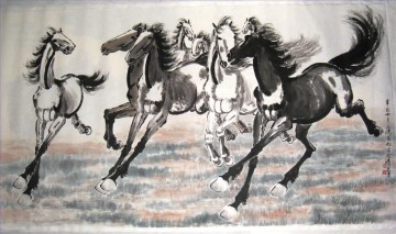 Animal Painting - Xu Beihong corriendo caballos 2 tinta china antigua